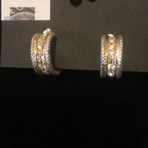 Avon 3/4 Hoop Rhinestone, Silver & Gold Earrings